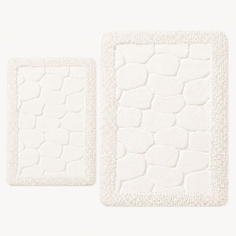 set 2 covorase baie bumbac Alessia Home Stone Ecru antiderapante cu model in relief
