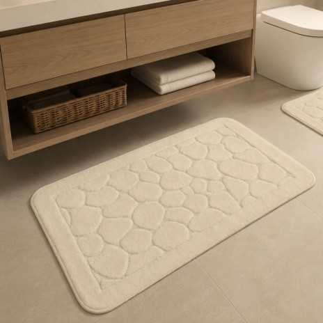 set 2 covorase baie bumbac parma  bej Tropik Home cu model embosat tip piatra