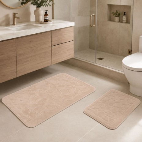 set 2 covorase baie bumbac parma cappuccino Tropik Home cu model embosat tip piatra