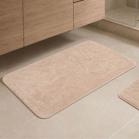set 2 covorase baie bumbac parma cappuccino Tropik Home cu model embosat tip piatra