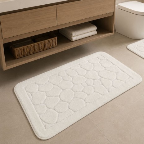 set 2 covorase baie bumbac Parma ecru Tropik Home cu model embosat tip piatra