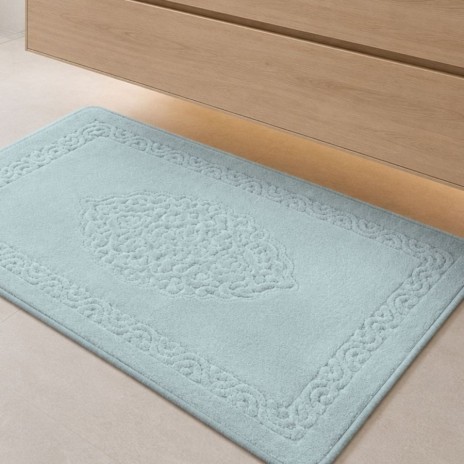 set 2 covorase baie bumbac Elite Verde Menta Tropik Home cu model embosat si bordura decorativa
