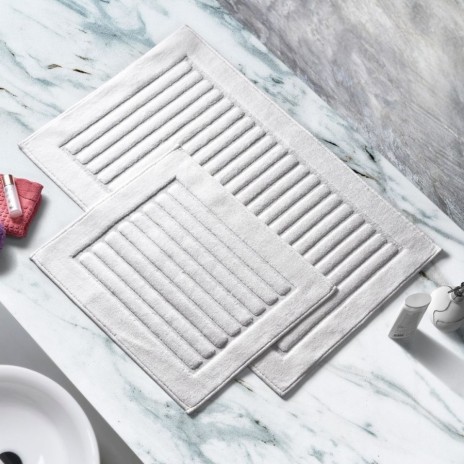 Set 2 covorase baie bumbac 100%, model cu linii, Alanur Home, Ecru