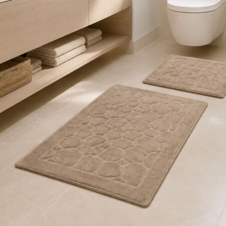 set 2 covorase baie bumbac  Parma maro Tropik Home cu model embosat tip piatra