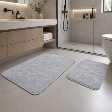 set 2 covorase baie bumbac Parma Gri Tropik Home cu model embosat tip piatra