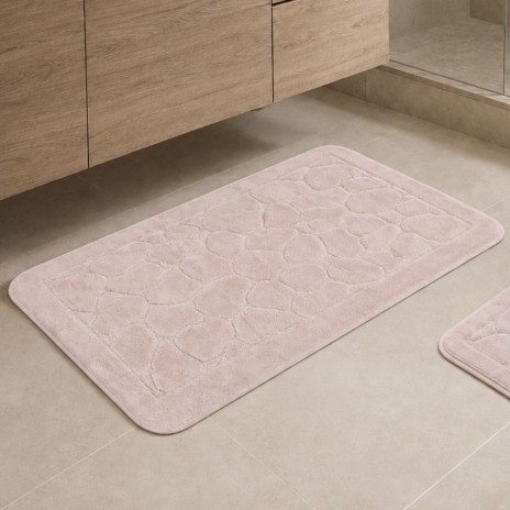 set 2 covorase baie bumbac Parma Roz pudra Tropik Home cu model embosat tip piatra