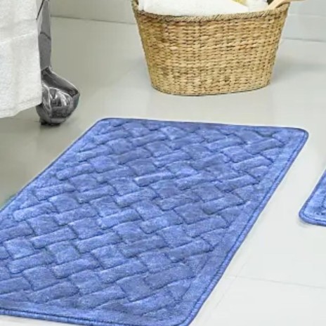 Set 2 covorase baie Tropik Home albastru geometric, din bumbac cu model embosat