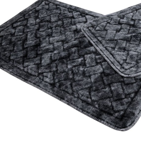 Set 2 covorase baie Tropik Home geometric antracit, din bumbac cu model embosat