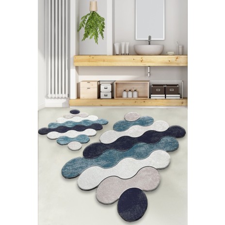 Set 2 covorase baie dreptunghiulare, Chilai Home, Circle Blue