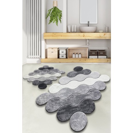 Set 2 covorase baie dreptunghiulare, Chilai Home, Circle Gri