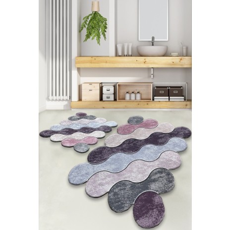 Set 2 covorase baie dreptunghiulare, Chilai Home, Circle Purple