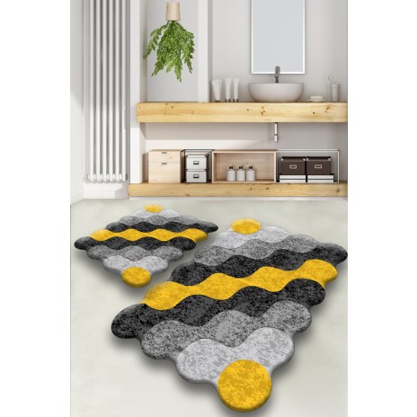 Set 2 covorase baie dreptunghiulare, Chilai Home, Circle Yellow