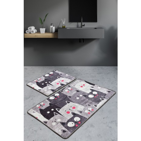 Set 2 covorase baie dreptunghiulare, Chilai Home, Meow Grey