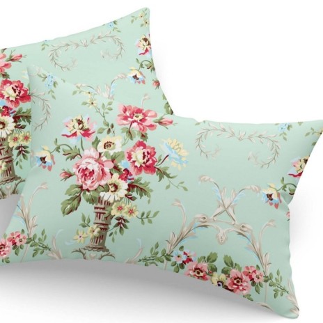 Set fete de perna 50x70 cm policoton Flori cu model floral vintage pe fundal verde menta