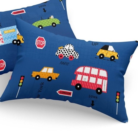 Set fete de perna 50x70 cm policoton Masini cu model urban si vehicule colorate