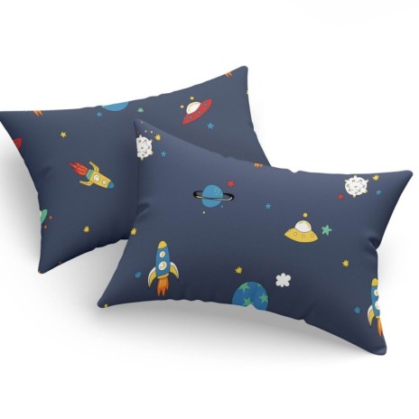 Set fete de perna 50x70 cm Uzay bleumarin policotton cu rachete si planete
