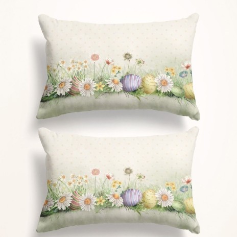 Set 2 fete perna Egly 50x70 cm cu flori de camp multicolore si oua imprimeu 3D digital