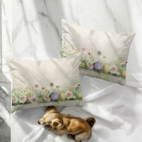 Set 2 fete perna Egly 50x70 cm cu flori de camp multicolore si oua imprimeu 3D digital
