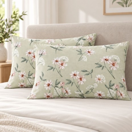 Set 2 fete de perna Nevada Mint 50x70 cm, verde menta cu flori albe, roz pudrat si frunze gri verzui