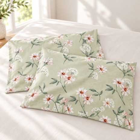 Set 2 fete de perna Nevada Mint cu flori albe pe fundal verde menta, bumbac 100%