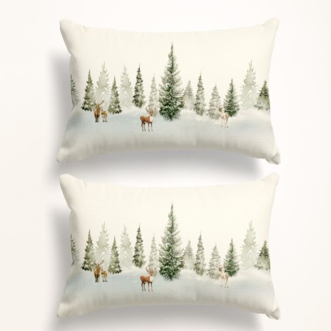 Set 2 fete de perna craciun pine bumbac 50x70cm cu brazi si reni