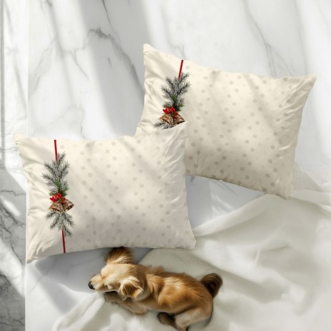 Set 2 fete de perna Craciun Holly 50x70cm din bumbac 100% cu clopotei si crengute de brad