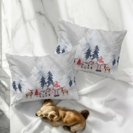 Set 2 fete de perna Craciun Gnomi 50x70cm bumbac 100% cu gnomi si reni