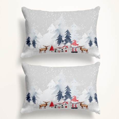 Set 2 fete de perna Craciun Gnomi 50x70cm bumbac 100% cu gnomi si reni