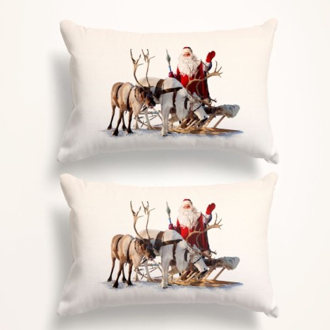Set 2 fete de perna Craciun Deer bumbac 100% ranforce cu reni si Mos Craciun