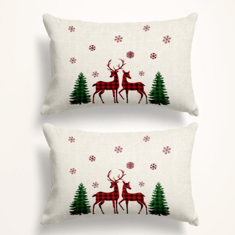 Set 2 fete de perna Craciun Santa 50x70cm din bumbac 100% cu reni si brazi