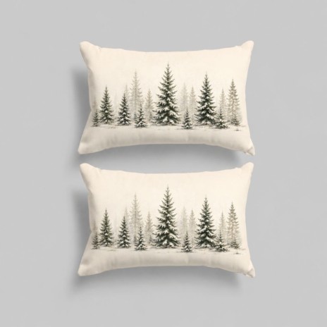 Set 2 fete de perna Craciun Vanya 50x70 cm cu brazi inzapeziti verzi si gri pe fundal alb crem