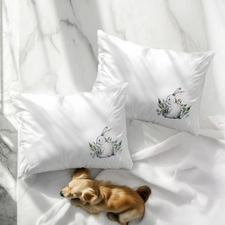 Set 2 fețe de pernă 50x70cm din bumbac, model Gizmo cu iepurași, decor pascal elegant pentru dormitor