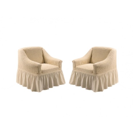 Set 2 huse elastice din material creponat, cu volan, pentru fotoliu, Bej(deschis) - 6084