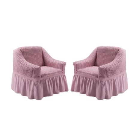 Set 2 huse elastice din material creponat, cu volan, pentru fotoliu, Roz Pudra (6885)