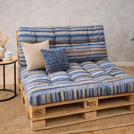 Set perne paleti gradina albastru cu dungi saltea spatar canapea
