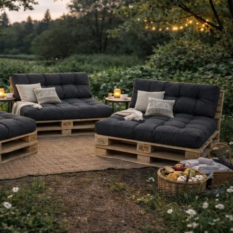 Set perne paleti gradina gri antracit saltea spatar canapea