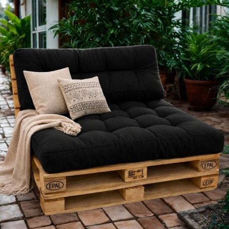 Set perne paleti gradina negru cu dungi saltea spatar canapea