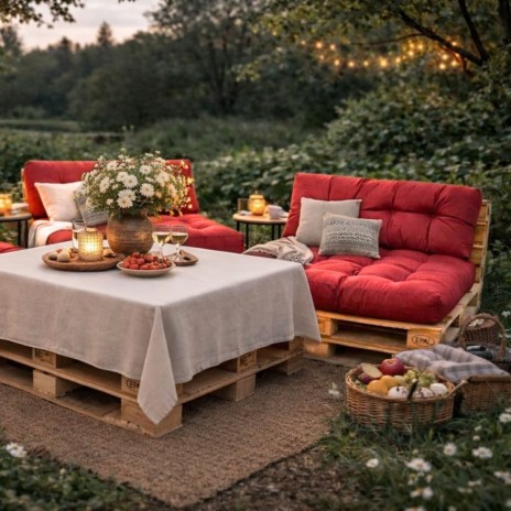 Set perne paleti gradina rosu saltea spatar canapea