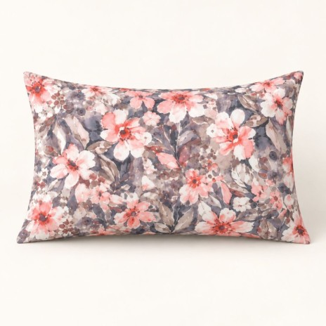 Set 2 piese Joly Ecru floral cu flori roz somon si gri, cearsaf pilota 160x220 cm si fata de perna 50x70 cm