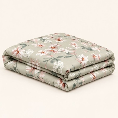 Set 2 piese Nevada Mint cu flori albe si roz pal pe fond verde menta, cearsaf pilota 160x220 cm si o fata de perna