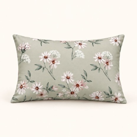 Set 2 piese Nevada Mint cu flori albe si roz pal pe fond verde menta, cearsaf pilota 160x220 cm si o fata de perna