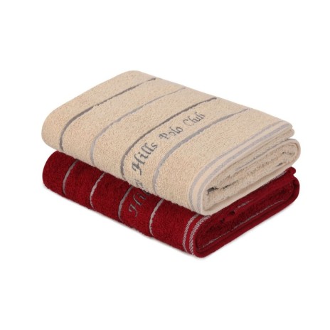 Set 2 prosoape 50x90cm bumbac 100%, BHPC, 407 Crem/Bordo