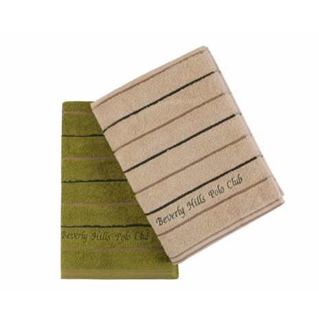 Set 2 prosoape Beverly Hills Polo Club 50x90cm bumbac 100%, bej și kaki, densitate 480g/mp