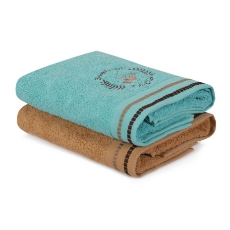 Set 2 prosoape 50x90cm bumbac 100%, BHPC, 408 Bej, Bleu