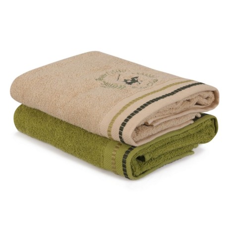 Set 2 prosoape 50x90cm bumbac 100%, BHPC, 408 Kaki, Crem