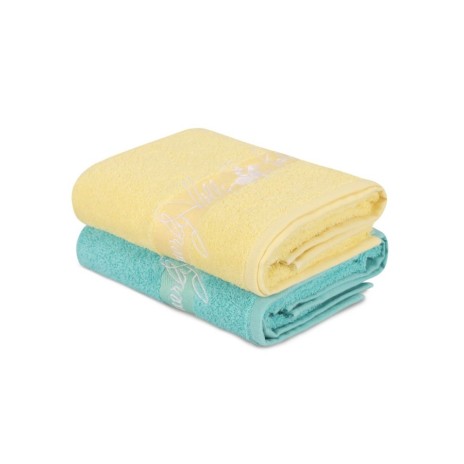 Set 2 prosoape Beverly Hills Polo Club 50x90cm bumbac 100%, bleu și galben, densitate 450g/mp