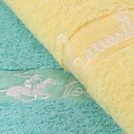 Set 2 prosoape Beverly Hills Polo Club 50x90cm bumbac 100%, bleu și galben, densitate 450g/mp