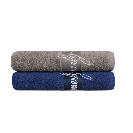 Set 2 prosoape Beverly Hills Polo Club 50x90cm bumbac 100%, gri și albastru, densitate 450g/mp