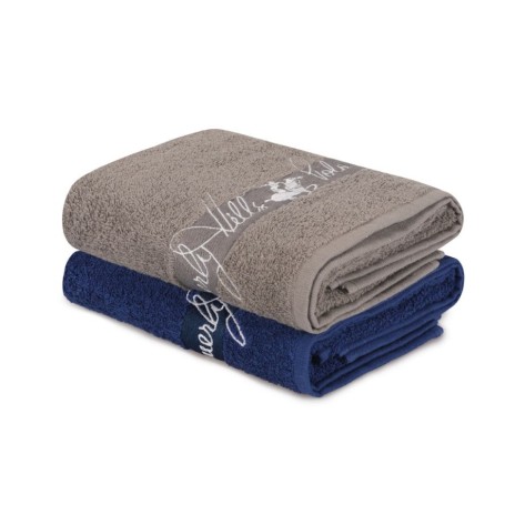 Set 2 prosoape Beverly Hills Polo Club 50x90cm bumbac 100%, gri și albastru, densitate 450g/mp