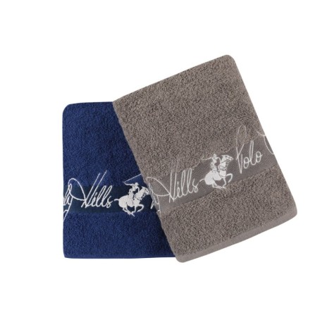 Set 2 prosoape Beverly Hills Polo Club 50x90cm bumbac 100%, gri și albastru, densitate 450g/mp